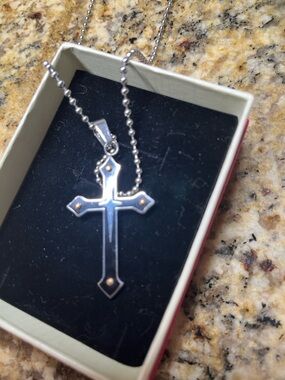 Men's/Unisex Black and Gold Cross Pendant Necklace